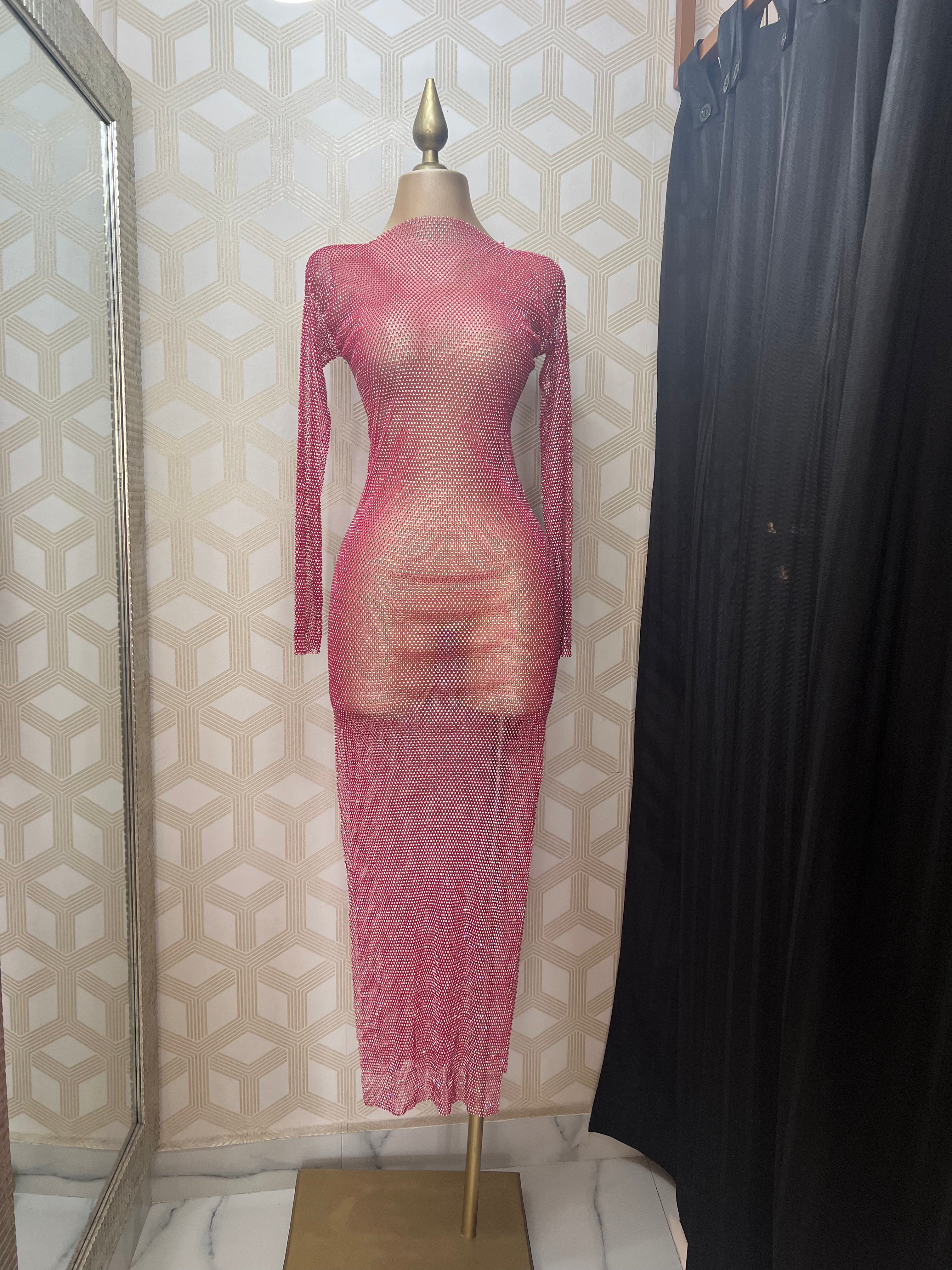 Vestido Red Con Piedras Rosa