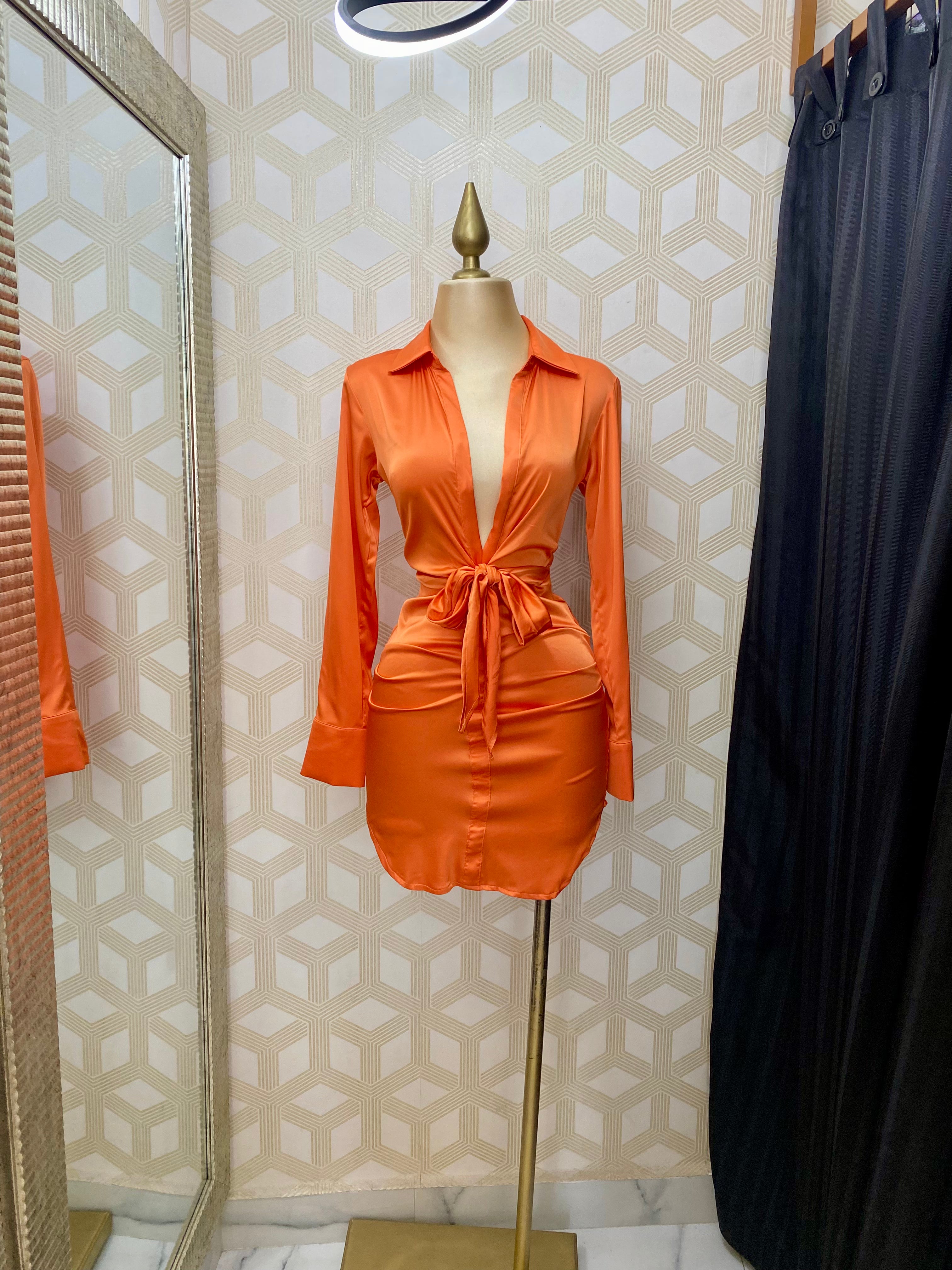 Vestido Naranja Tela Satin