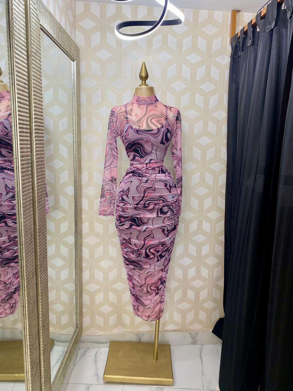 Vestido de marga Larga Rosa